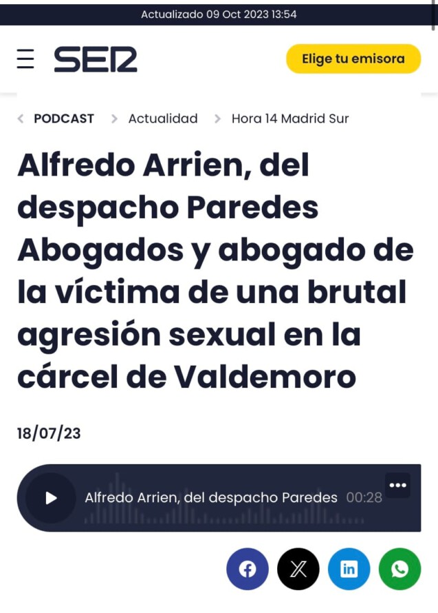 Nuestro letrado penalista da su testimonio sobre la agresión sexual en la cárcel de Valdemoro